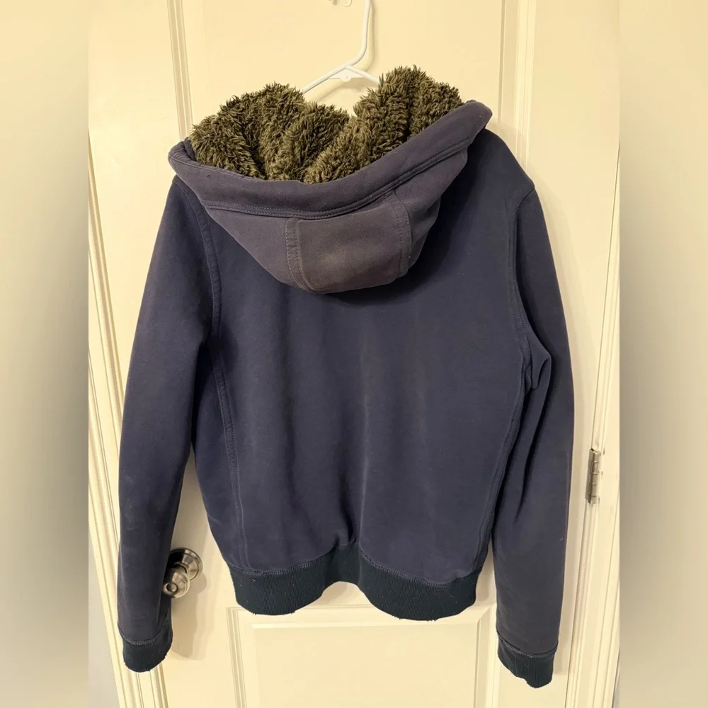Vintage Abercrombie & Fitch 2000s Wolf Jaw Navy Faux Fur Lined Hooded Jacket XL - Picture 3 of 5